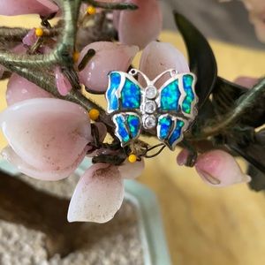 Vintage 925 inlay opal butterfly ring